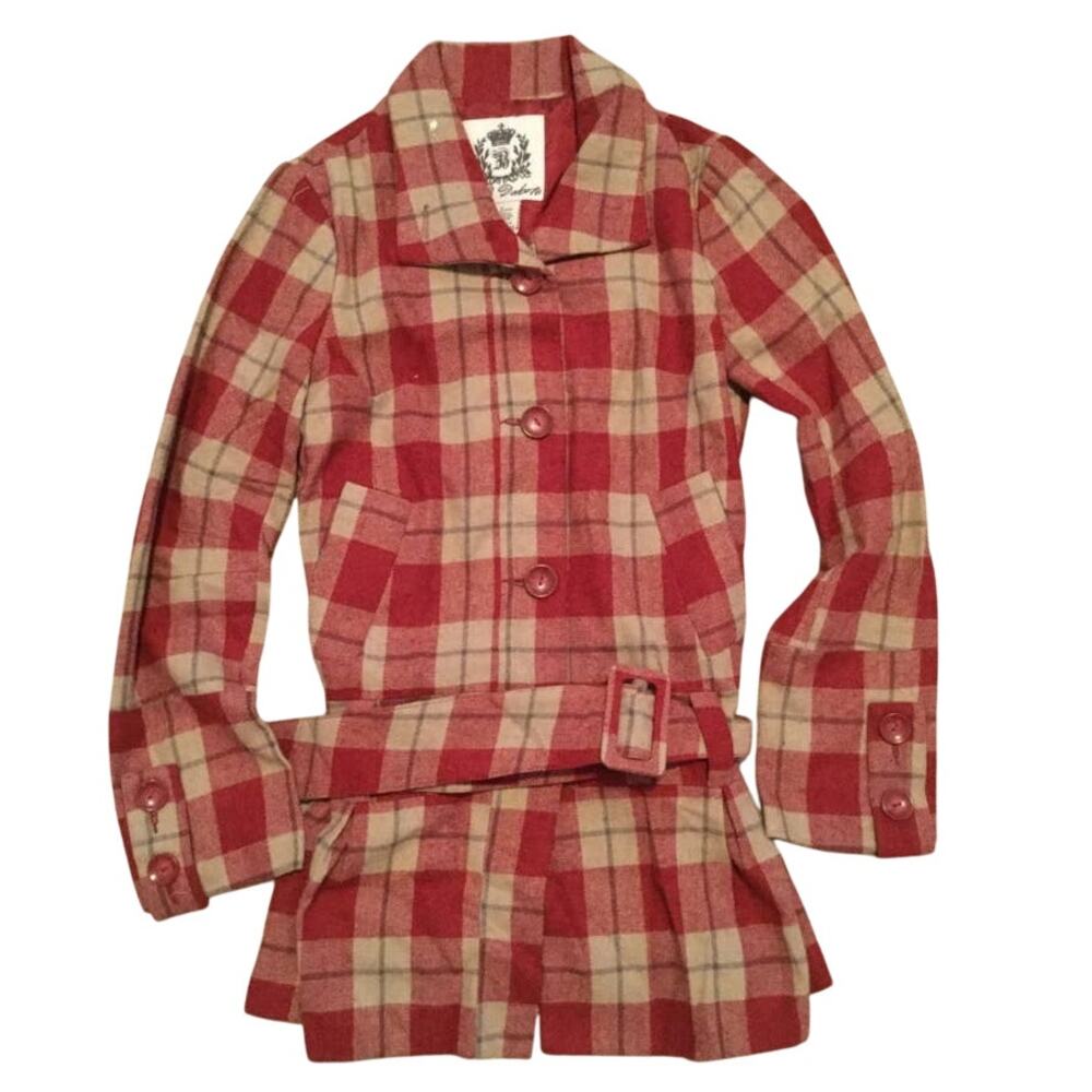 BB Dakota Red Plaid Rayon Peplum Coat - Picture 1 of 10